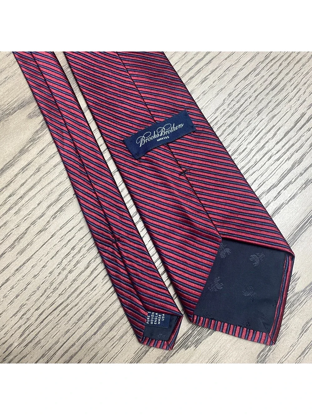 Brooks Brothers Makers Necktie Red Blue Repp Stripe Pure Silk Tie USA England
